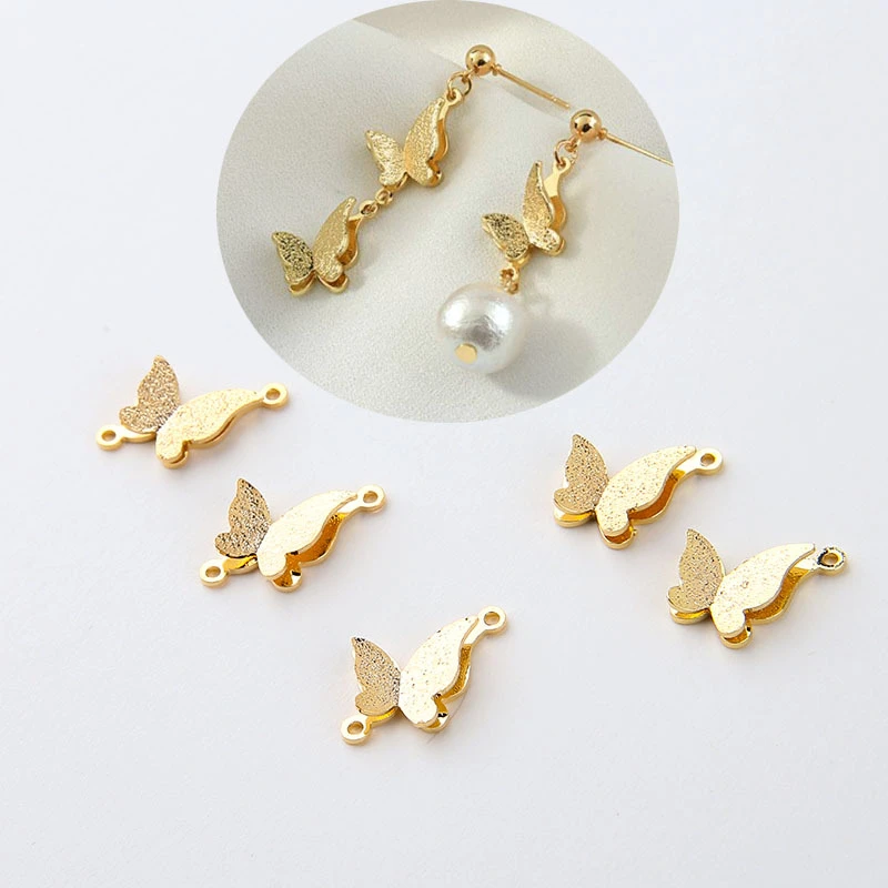 

8Seasons Fashion Copper Insect Pendants Gold Color Butterfly Animal Sparkledust Connectors Handmade Making Jewelry Findings,5PCS