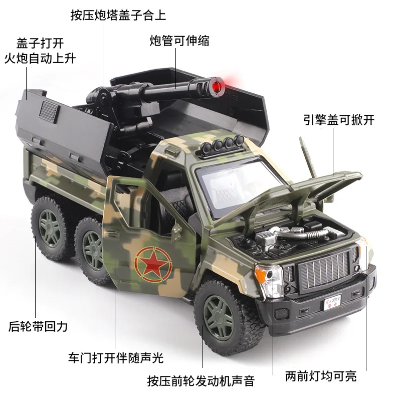 

Caipo Alloy Car Model Armoured Car Explosion-Proof Vehicle Model Missile Rocket Laucher Military Car Model 76205 Boxed