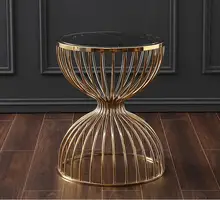 

Natural marble creative hourglass-shaped electroplating champagne gold stainless steel living room bedroom side table