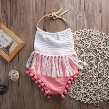 

Newborn Toddler Baby Girl Clothes Sleeveless Tassels Strap Romper cotton halter backless Jumpsuit Outfit Clothes 0-24M