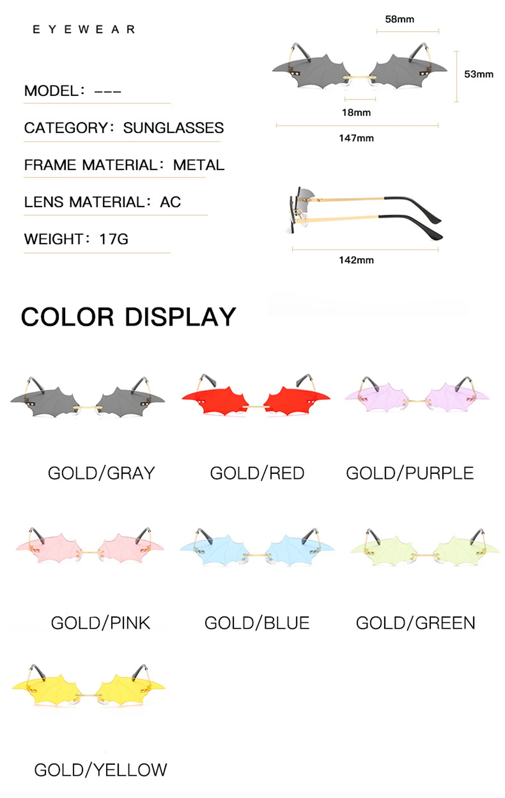 women's sunglasses Fashion Rimless Men Sunglasses Women Trendy Bat Shaped Sun Glasses Female Male Vintage Black Mirror Shades Metal Oculos De Sol cute sunglasses