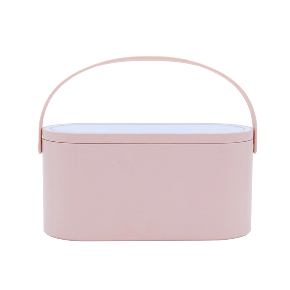 High Quality Portable Makeup Case Cosmetic Organizer Storage Box with Led Lighted Mirror for Travel - Цвет: pink