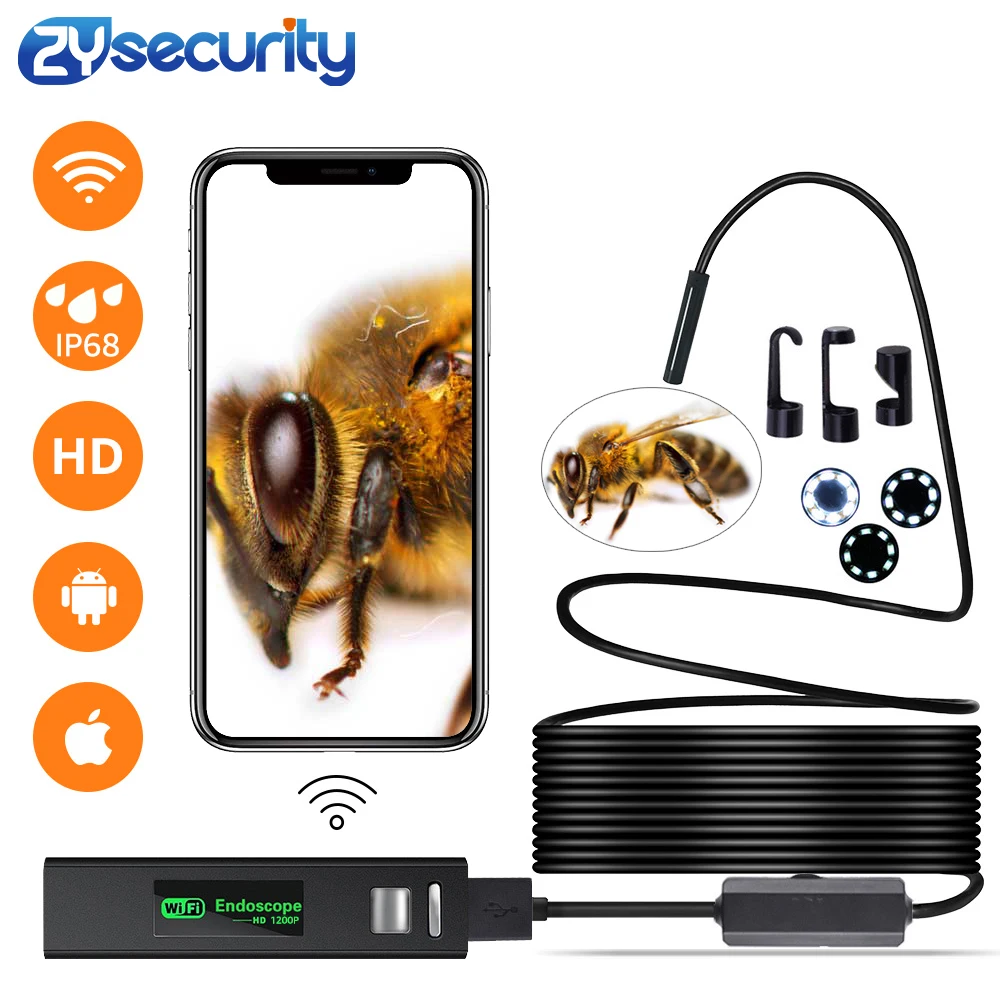 

ZYsecurity 1200p WIFI Endoscope Camera Mini Waterproof Hard Cable Inspection Camera 8mm 10M USB Endoscope Borescope For Iphone
