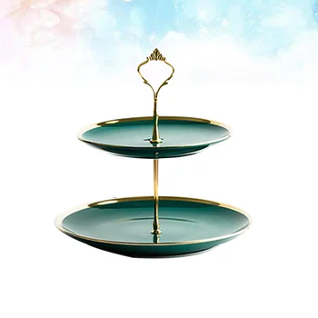 

1Pc Creative Two-layer Fruit Plate with Golden Rim Delicate Pastry Dessert Tray Party Storage Dish (Double-layer Small String Di