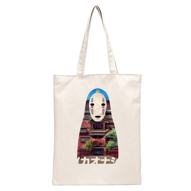 Spirited Away Faceless  Print Reusable Shopping Bag Women Canvas Tote Bags Printing Eco Bag Cartoon Shopper Shoulder Bags SB1167F