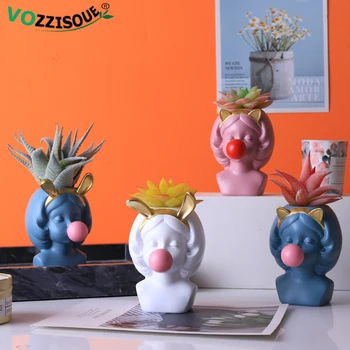 

Cute Succulent Pot Resin Little Girl Small Plant Pots Home Office Face Flower Pot Decorative Head Planter Flowerpot for Cactuses