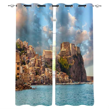 

Multi-size Sicily Italy Blue Beach Window Curtains Polyester Fabric Living Room Curtain Home Decor