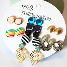 Новинка, Модные женские ювелирные изделия для девочек розовый/зеленый/черный/богемный стиль, красивые серьги микс 9 пар/компл., высокое качество, прекрасный подарок