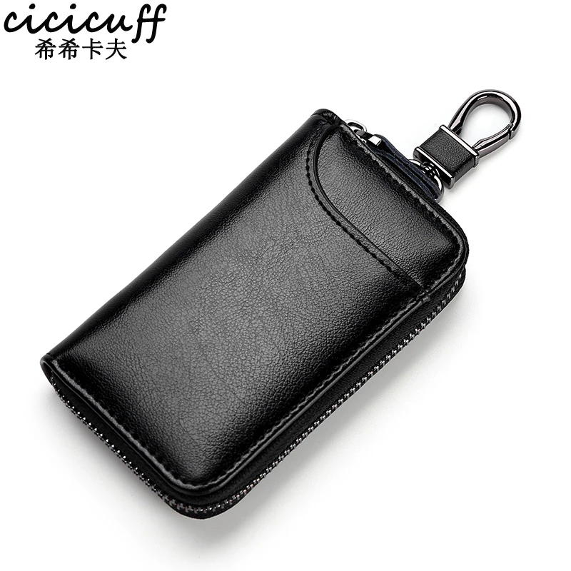 Compact Genuine Leather Key Wallet Key Holder Organizer Keyring Chain Pouch CL