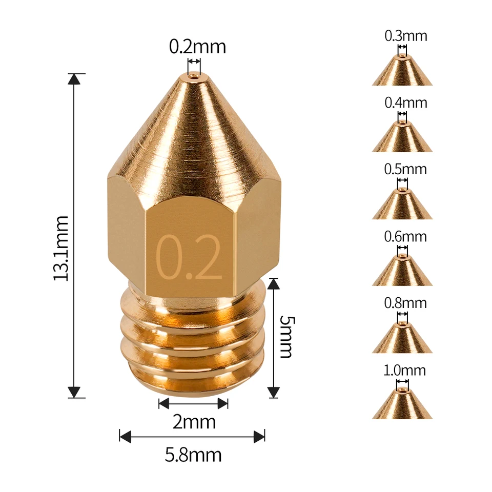 MK7 MK8 Nozzle 0.4mm 0.3mm 0.2mm 0.5mm Copper 3D Printer Parts Extruder Threaded 1.75mm 3.0mm Filament Head Brass Nozzles - AliExpress
