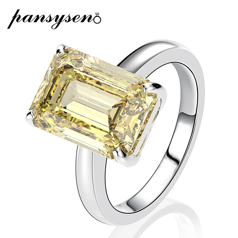 PANSYSEN New Fashion 10x14MM Citrine Quartz Gemstone Rings Solid 925 Sterling Silver Women Wedding Engagement Fine Jewelry Ring PANSYSEN New Fashion 10x14MM Citrine Quartz Gemstone Rings Solid 925 Sterling Silver Women Wedding Engagement Fine Jewelry Ring