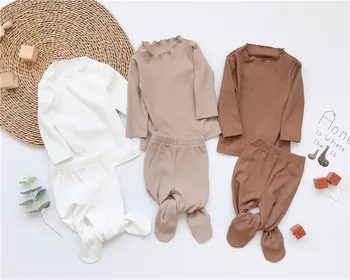

0-24M newborn baby clothing set Spring autumn long sleeve kids solid color long sleeve shirt+pants suit children outfits pajamas