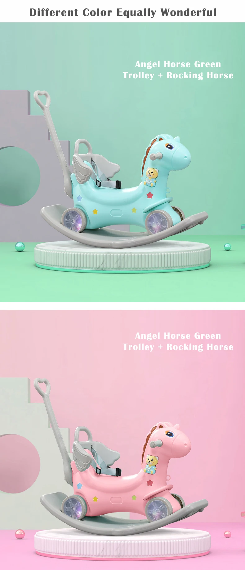 Infant Shining Kids Ride on Toys 2in1 Rocking Horse 1-6 Years Indoor Ride Large size Flash Wheels Trolley Toys Baby Games