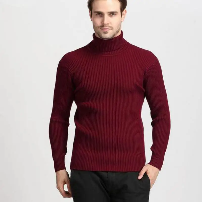 Зимние толстые теплые кашемировые Мужская водолазка мужские s свитера Slim Fit пуловеры мужские классические шерстяные трикотажные пуловеры Pull Homme - Цвет: Красный