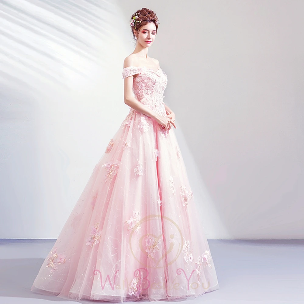 Long Princess Floral Prom Dress 2020 Off Shoulder Beaded A Line Sweetheart Women Party Gown Graduation Evening Dress Stock
