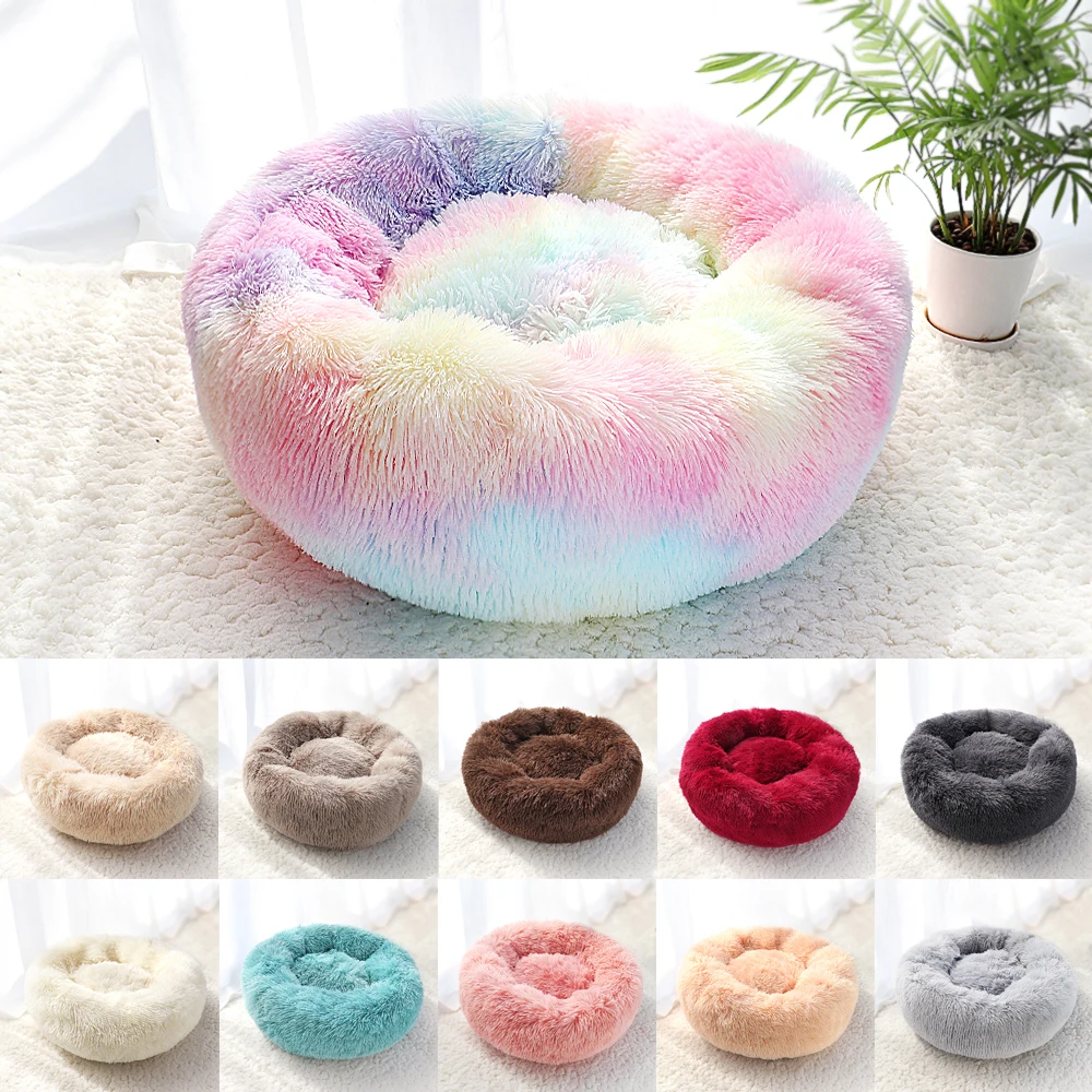 

Pet Dog Bed Warm Fleece Round Dog Kennel House Long Plush Winter Pets Dog Beds For Medium Large Dogs Cats Soft Sofa Cushion Mats