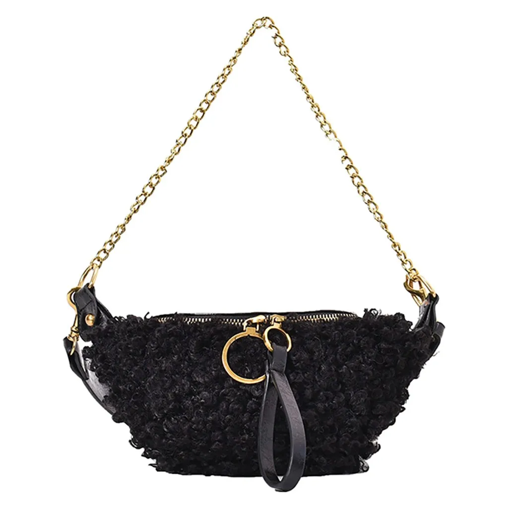 Женская модная сумка на молнии, Кожаная поясная сумка на цепочке, мини сумка через плечо, сумки через плечо, сумка через плечо, нагрудная сумка - Цвет: Черный