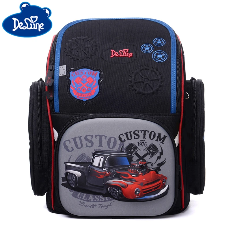 

Delune School Bags Kids Children School Backpack for Boys Orthopedic Backpack Children's School Bag Motorcycle