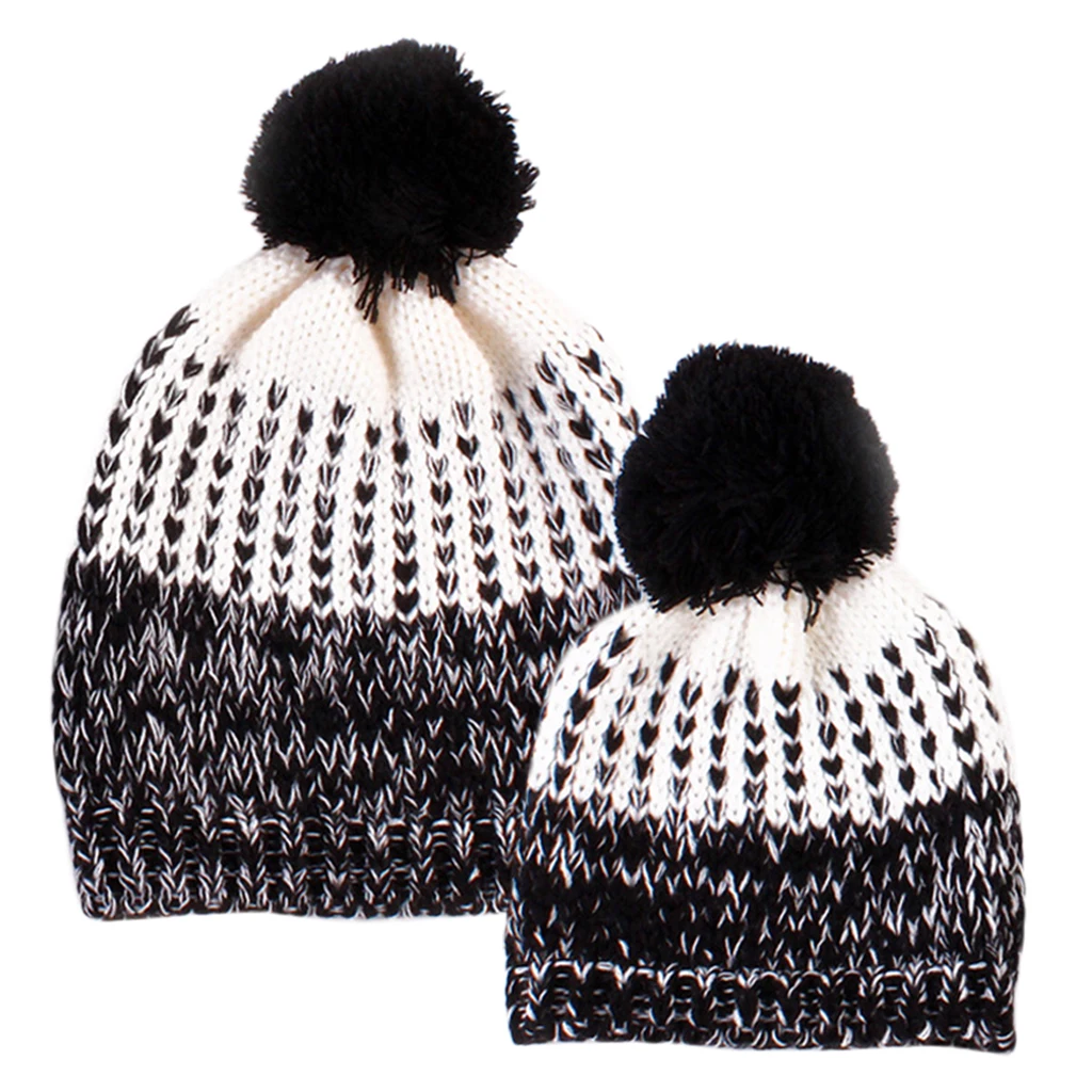 Winter Stylish Warm Novelty Mom+Baby Knitted Pom Bobble Hat Cap