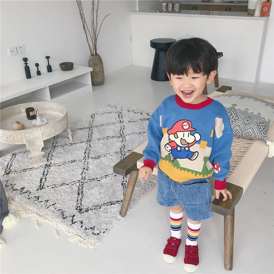 Tonytaobaby осень-зима одежда куртка из искусственной кожи для мальчиков и девочек дети милые Цветной Круглый-свитера с высокой горловиной детские свитера