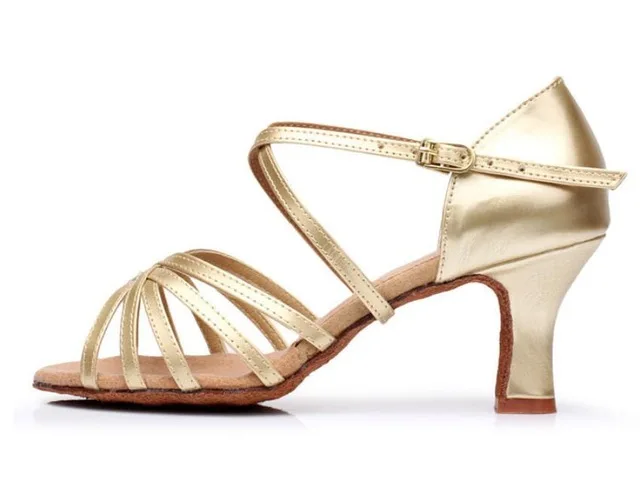Женская танцевальная обувь; женская обувь для латинских танцев; женская обувь для джазовых бальных танцев; обувь для сальсы; 7 цветов; около 7 см; A261 - Цвет: gold   7cm