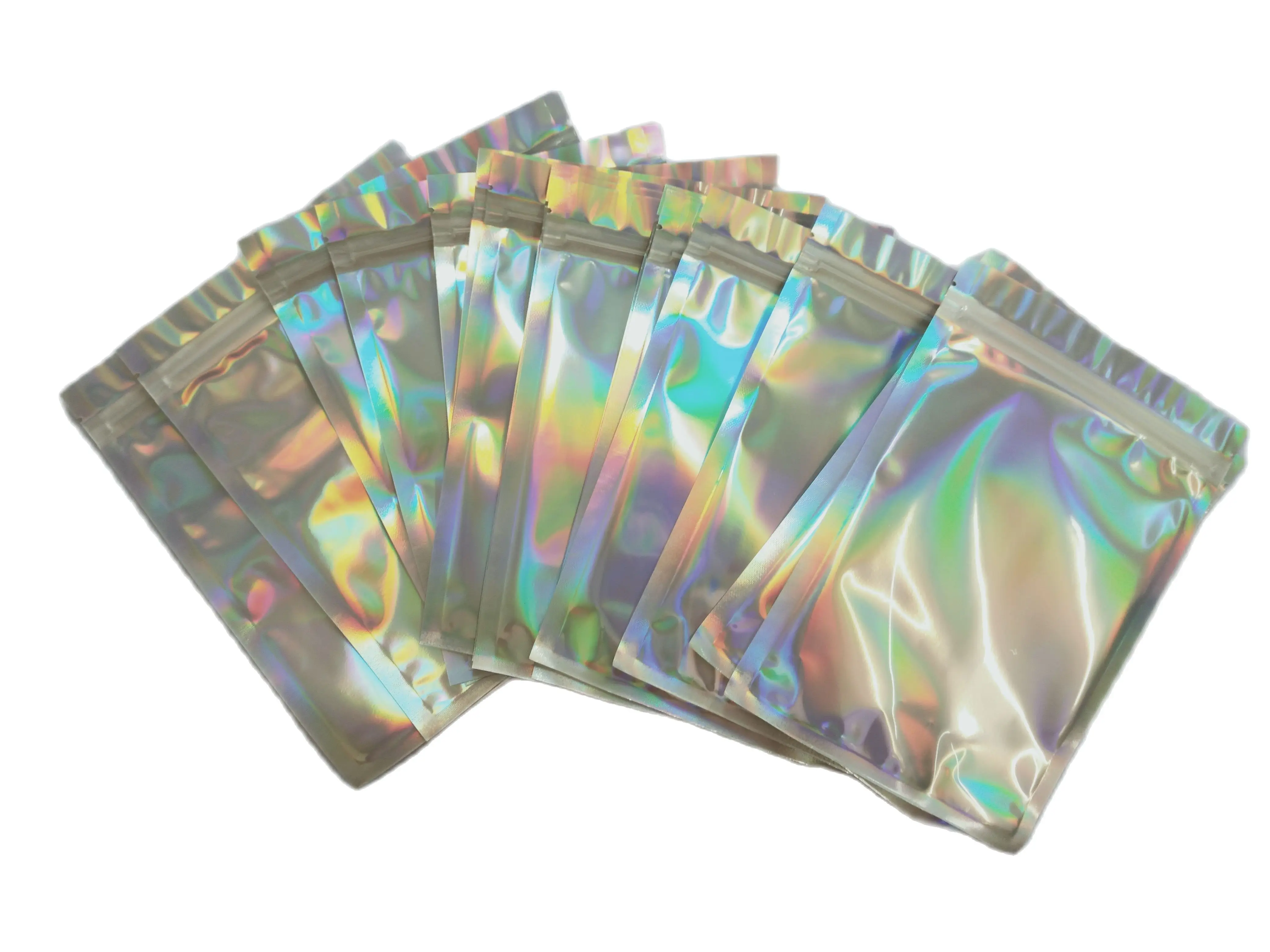 

100pcs Iridescent Zip lock Bags Pouches Cosmetic Plastic Laser Iridescent Bags Holographic Makeup Bags Hologram Zipper Bags