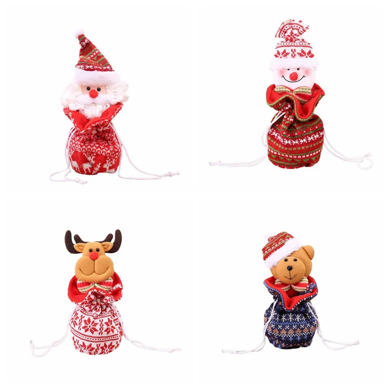Knitted Christmas Apple Bags Christmas Drawstring Candy Gift Bags For Xmas Tree Decorations Snowman Santa Claus Elk Bear