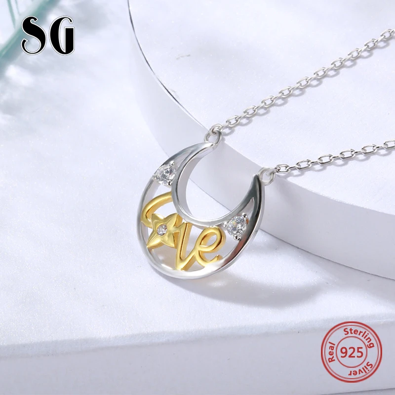 

SG Fashion i love you moon 925 sterling silver necklace couple love gift for women halloween jewelry chain letter necklace 2019