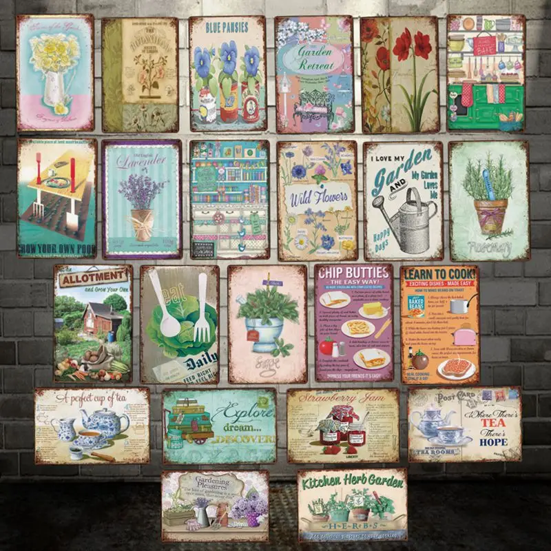 [ DecorMan ] Garden Kitchen Wild FLowers HeFarm Cook Wall Tin Sign Poster Custom wholesale Metal Paintings Herb Decor LT-2026 | Дом и сад
