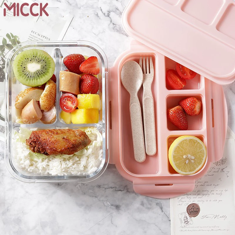 buy MICCK Lunch Box For Kids Glass Microwave Bento Box Food Container And Compartment Storage School Leakproof Kitchen Heated