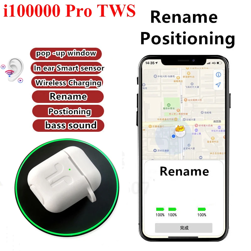 

i100000 Pro TWS super copy 1:1 wireless Bluetooth earphone QI charging smart sensor sport headset pk i9000 i90000pro i100000 TWS