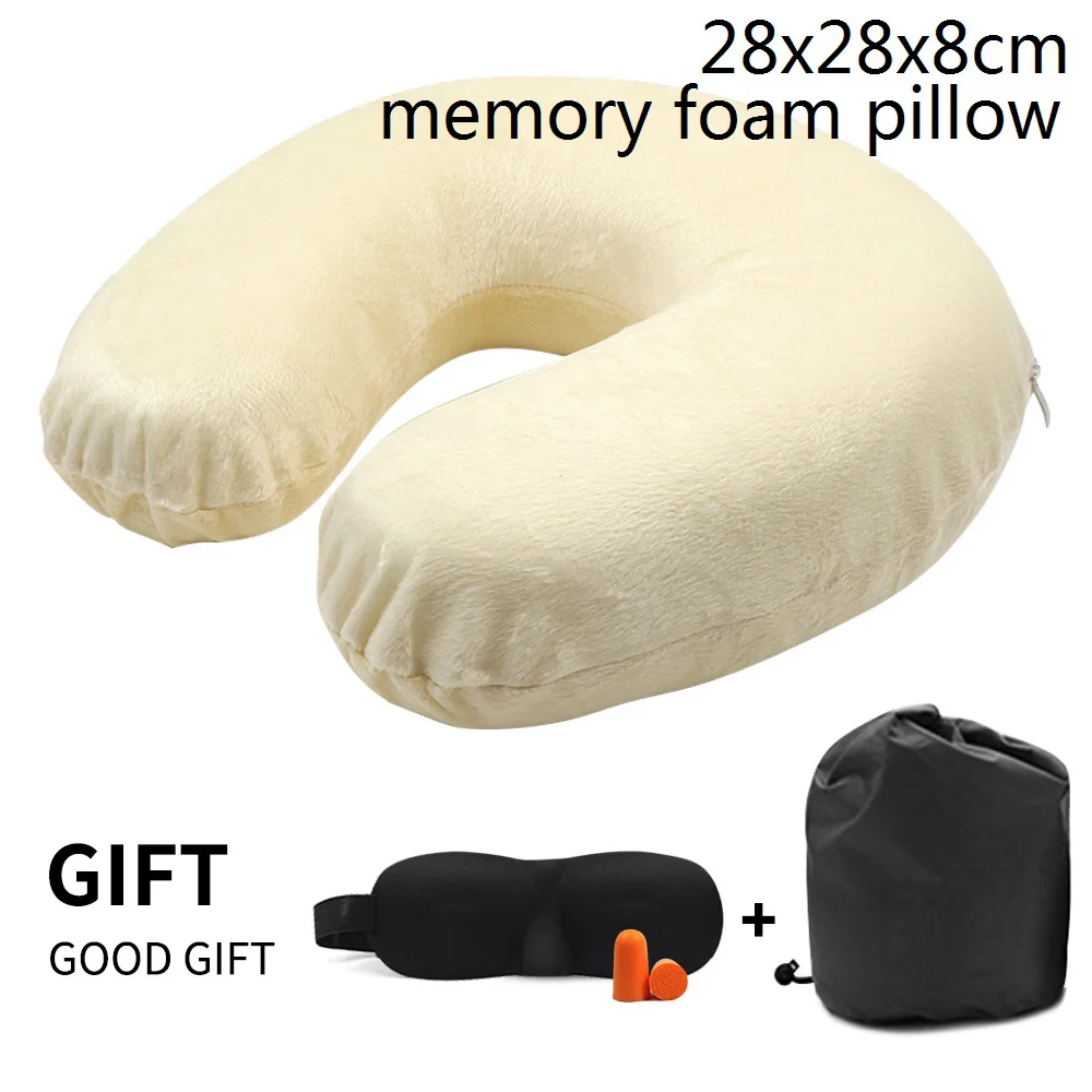 Подушка из пены с эффектом памяти, u-образные подушки для шеи, для самолета, поддержка шеи, аксессуары для путешествий, 4 цвета, удобные подушки для сна, дома - Цвет: B-beige