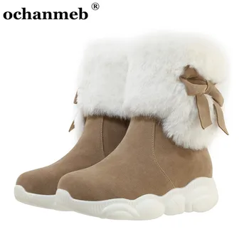 

2021 Autumn Winter Women Snow Boots Thick Warm White Plush Shoes Lady Female Pompom Big Butterfly-Knot Sweet Ankle Boots Size 46