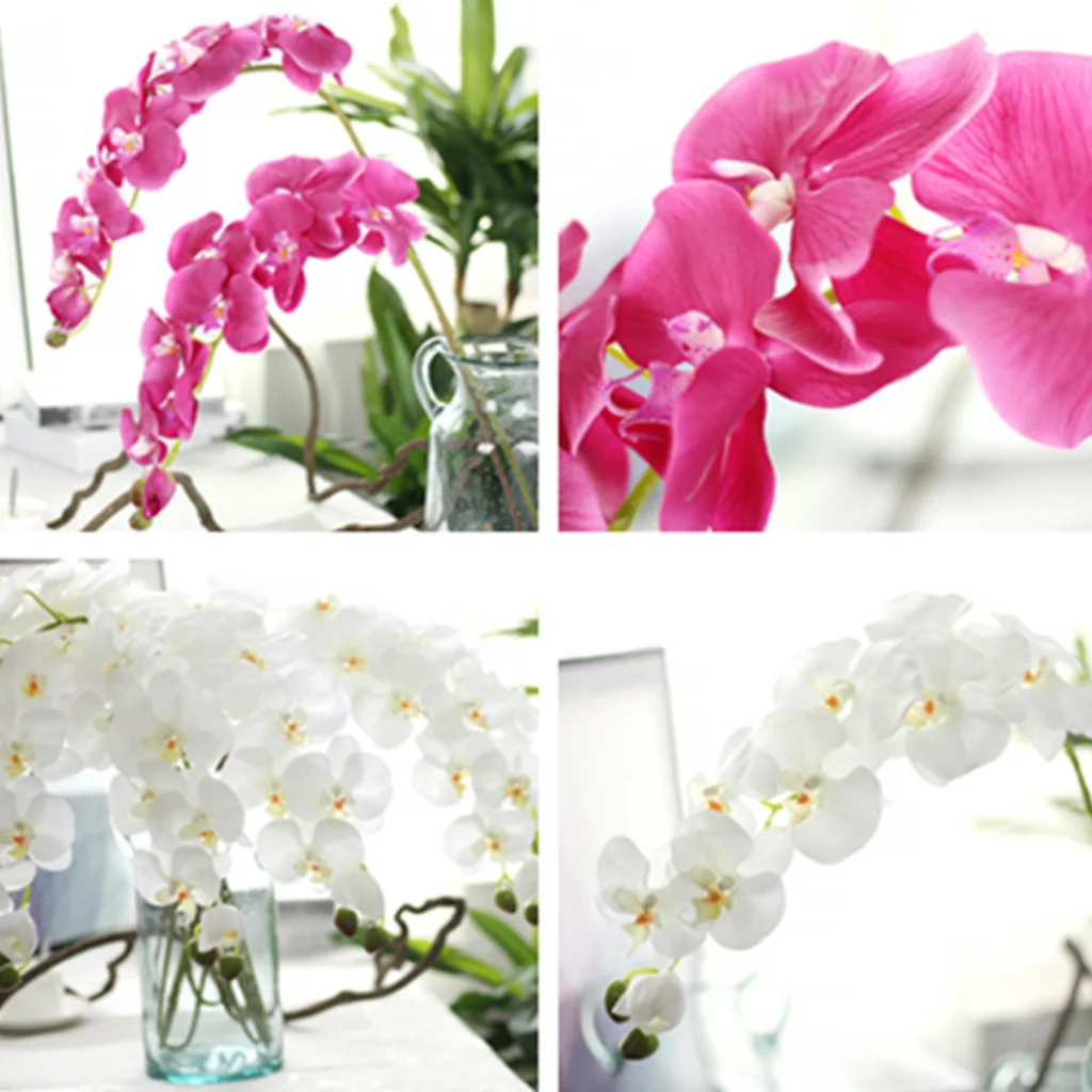 Artificial Orchids Flowers 9 Head Silk Fake Floral DIY Handcraft for Indoor Outdoor Wedding Home Office Decoration