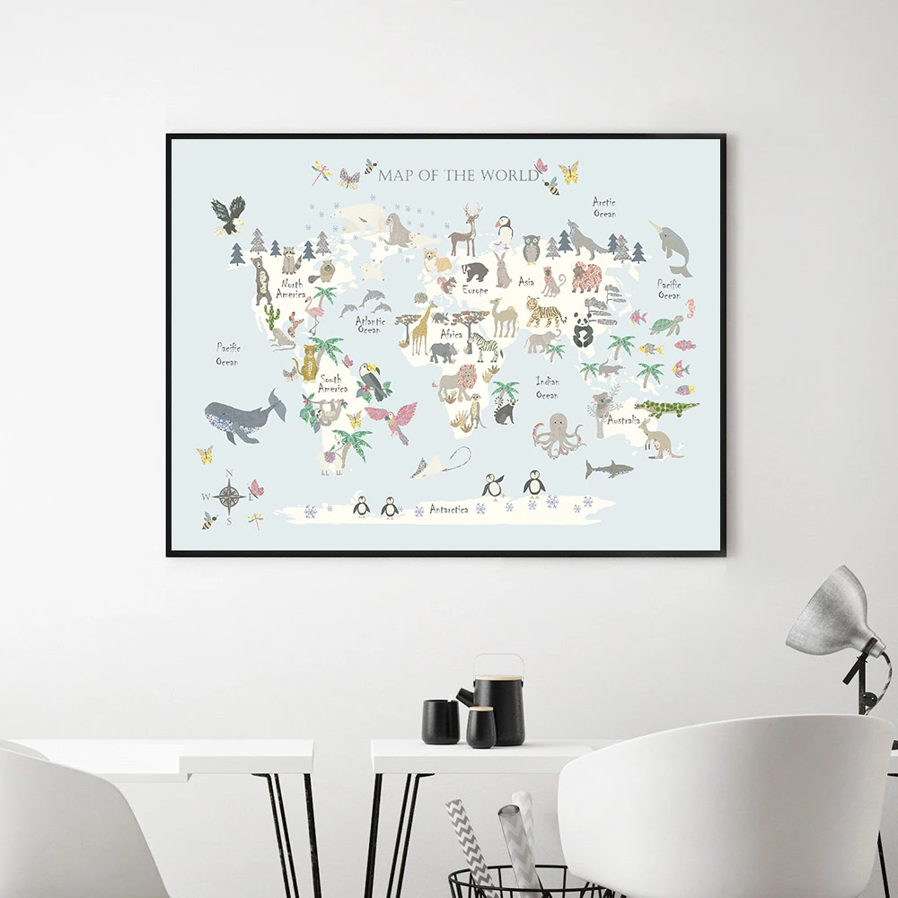 Animal-World-Map-Nursery-Wall-Art-Canvas-Painting-Scandinavian-Posters-and-Prints-Cute-Cartoon-Animals-Pictures
