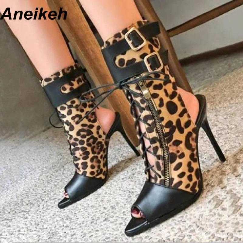 leopard print high heel ankle boots