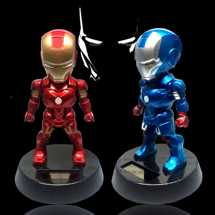 

12CM! Shaking Head Iron Man Action Figures Solar Energy Q Cartoon Superhero Car Decoration Doll Toys for Children Boys Gifts
