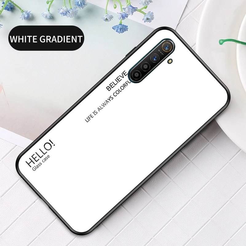 Модный градиентный стеклянный чехол для телефона Oppo Realme XT силиконовый полный защитный бампер для Oppo Realme X2 Pro Чехол Для Телефона - Цвет: Белый