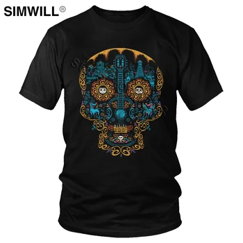 

Vintage Colorful Ornate Skull Guitar T-Shirt Short Sleeve Mexican Day Of The Dead T Shirt Graphic Print Tee Collection Apparel