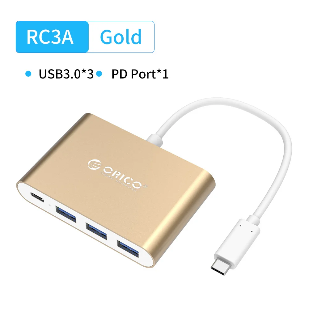 ORICO USB C концентратор type C для мульти USB 3,0 TF/SD разветвитель PD зарядный адаптер док-станция для MacBook Pro аксессуары samsung Galaxy S9 - Цвет: RC3A Gold