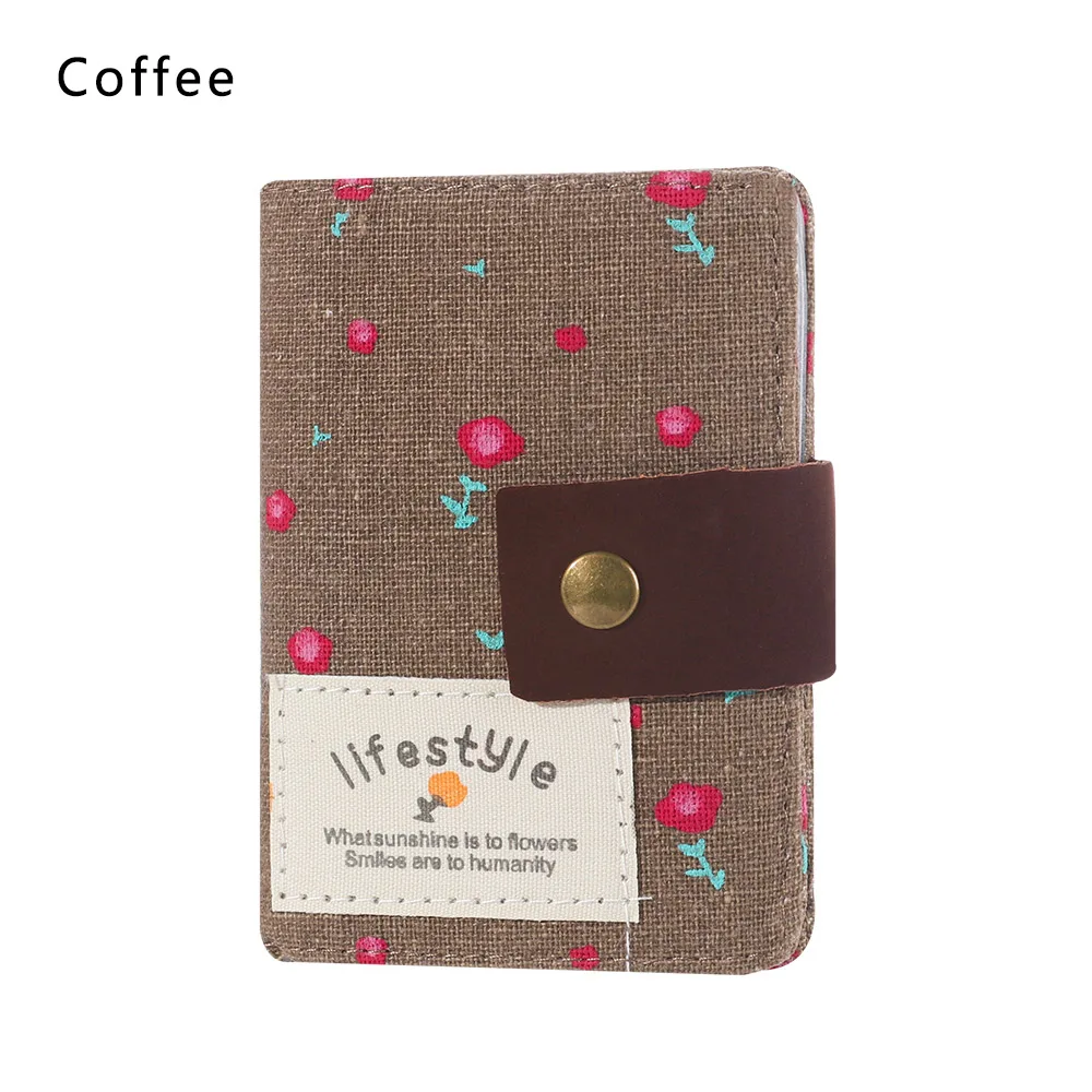 coffee 20 слотов банк держатель для кредитных карт для женщин девушки мода цветочный принт визитная карточка ID кошелек для наличных Держатель холщовая Кредитная карта сумка - Цвет: coffee