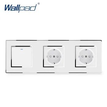 

1 Gang 2 Way With Double EU Socket Wallpad Luxury Wall German Power Electric Outlet White Acrylic Panel With Silver Border