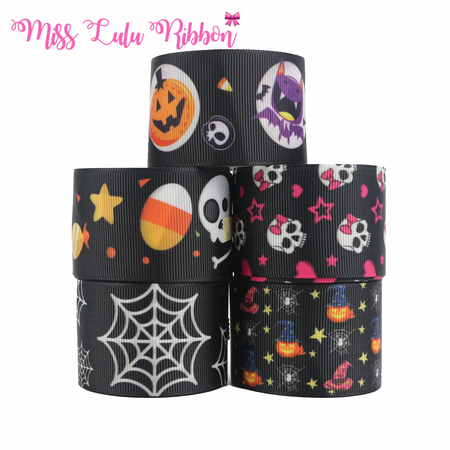 

16mm-75mm Halloween Devil Pumpkin Spider Bat Skull Cartoon Pattern Color Gift Wrapping Ribbon 50 Yards / Roll