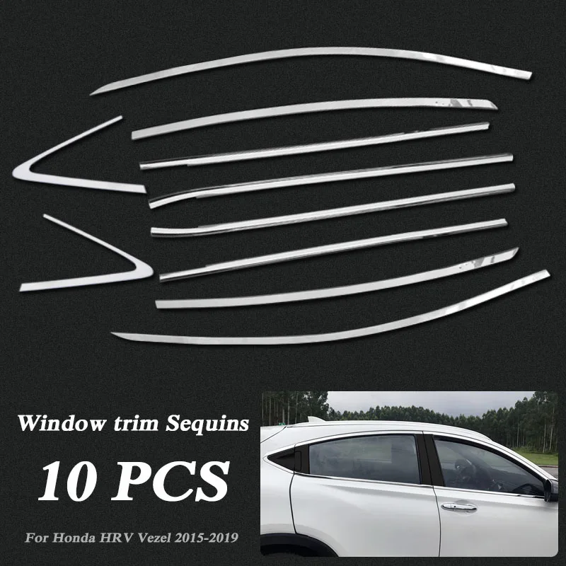 10pcs Автомобильный Стайлинг, наклейка на колонну для Honda HR-V VEZEL-, оконная накладка, внешняя отделка кузова, хромированный внешний аксессуар - Цвет: 10pcs