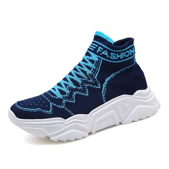 

BALENC Men 2019 High Top Socks Shoes Chunky Shoes Man Breathable Mesh Boots Shoes krasovki Men Fly Weave Sneakers Men Footwear