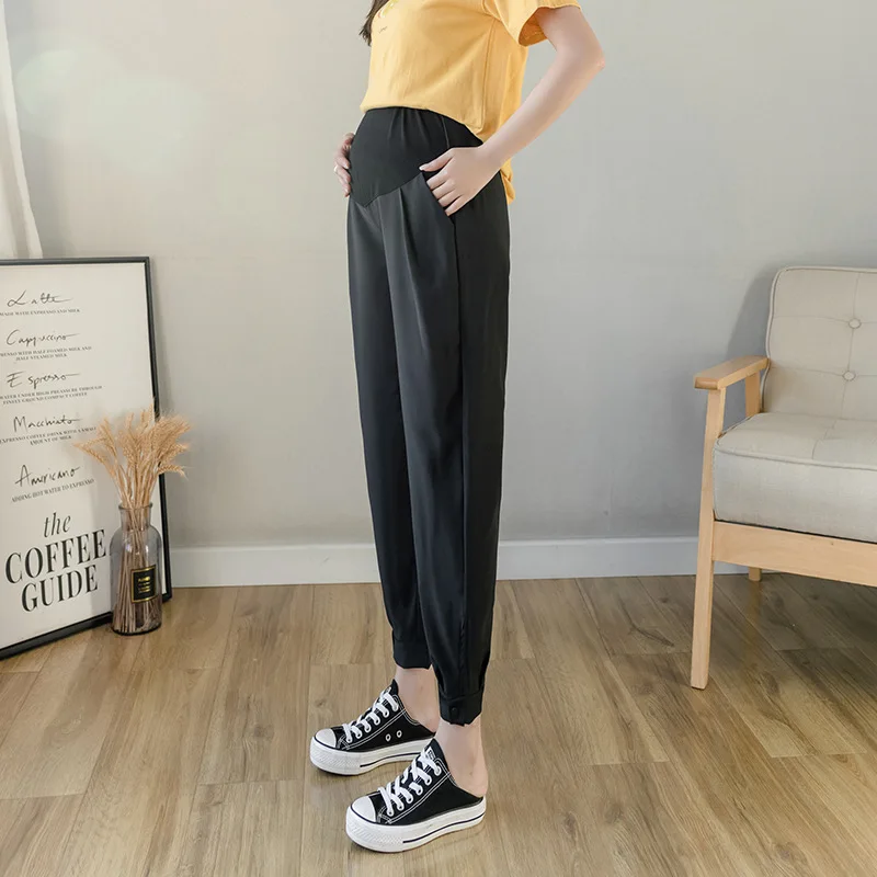 Chiffon Thin Summer Maternity Ankle Pants Fashion Split Button Design Clothes For Pregnant Women Pregnancy Casual Harem Trousers 3