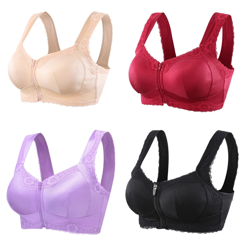 Beste Draad Gratis Ademend vrouwen Volledige Dekking Ondergoed Kant Bloemen Push Up Rits voor Beha Lingerie ABCD 32 34 36 38 40 42