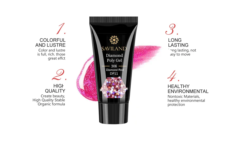 SAVILAND Colors Diamond Poly Gel Soak Off UV Builder Gel Glitter Gel Lacquer Camouflage Fast Nail Extension Poly Gel Art Design