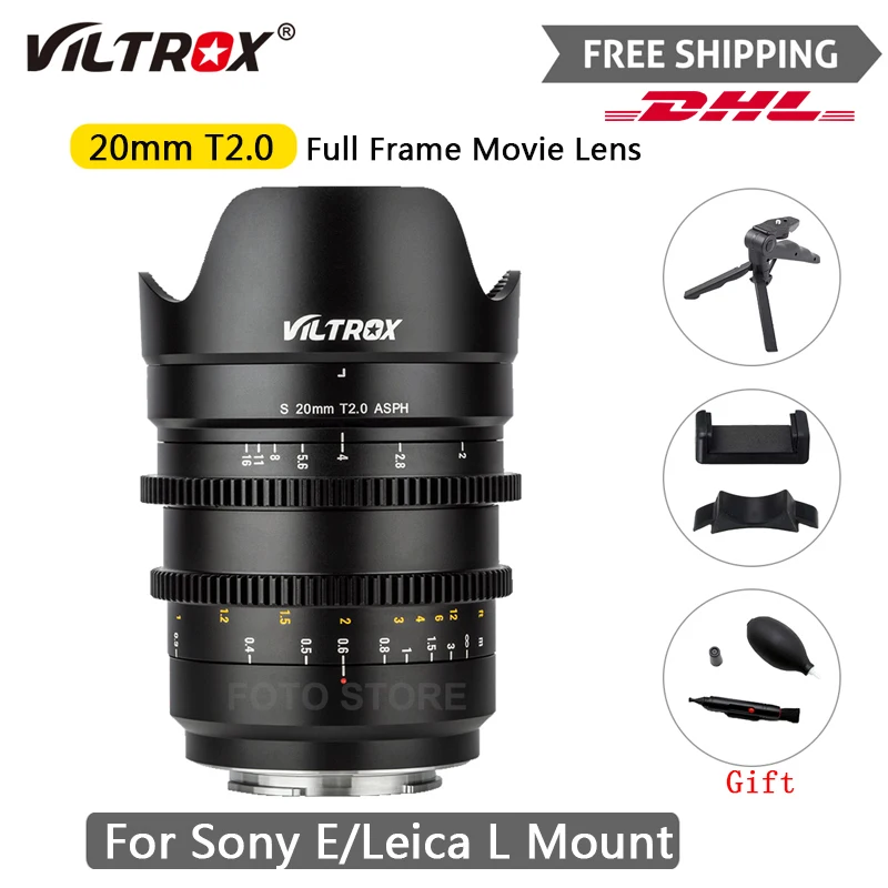 Viltrox 20Mm T2.0 Obiettivo A Pellicola Larga Full Frame Prime Cinema Mf Per Leica L Sony Camera E-Mount A9Ii A7Rev A7Iii A7Sii S1 S1R