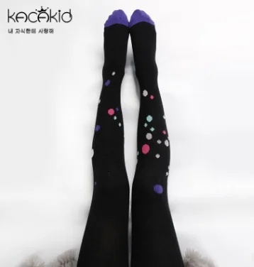 Calcetines altos para ninas/Детские колготки для девочек; сезон осень-весна; коллекция года; хлопок; детские колготки с героями мультфильмов - Цвет: Черный